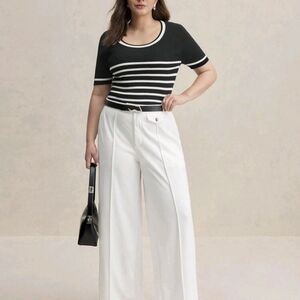 Women's Black and White Striped Top